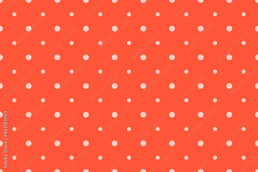 Seamless polkadot pattern. Repeated polka dot ornament with big and small dots on red background. Vector illustration. Pattern templates in Swatches panel.
