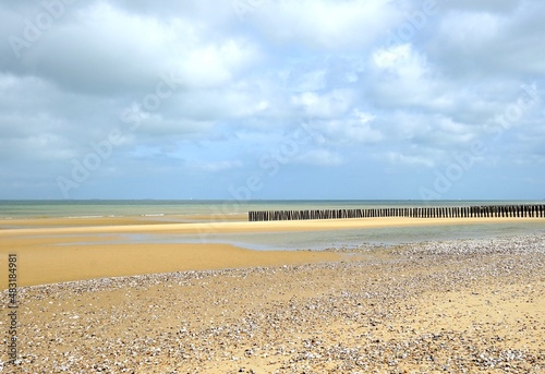 empty beach with breakwater between Sangatte and Calais, Opal Coast, Pas-de-Calais, Hauts-de-France, 2022