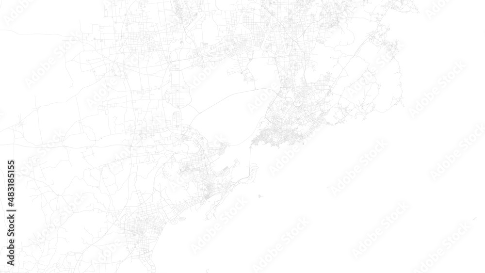 Qingdao map city poster province, white and grey horizontal background vector map. Municipality area road map. Widescreen skyline panorama.