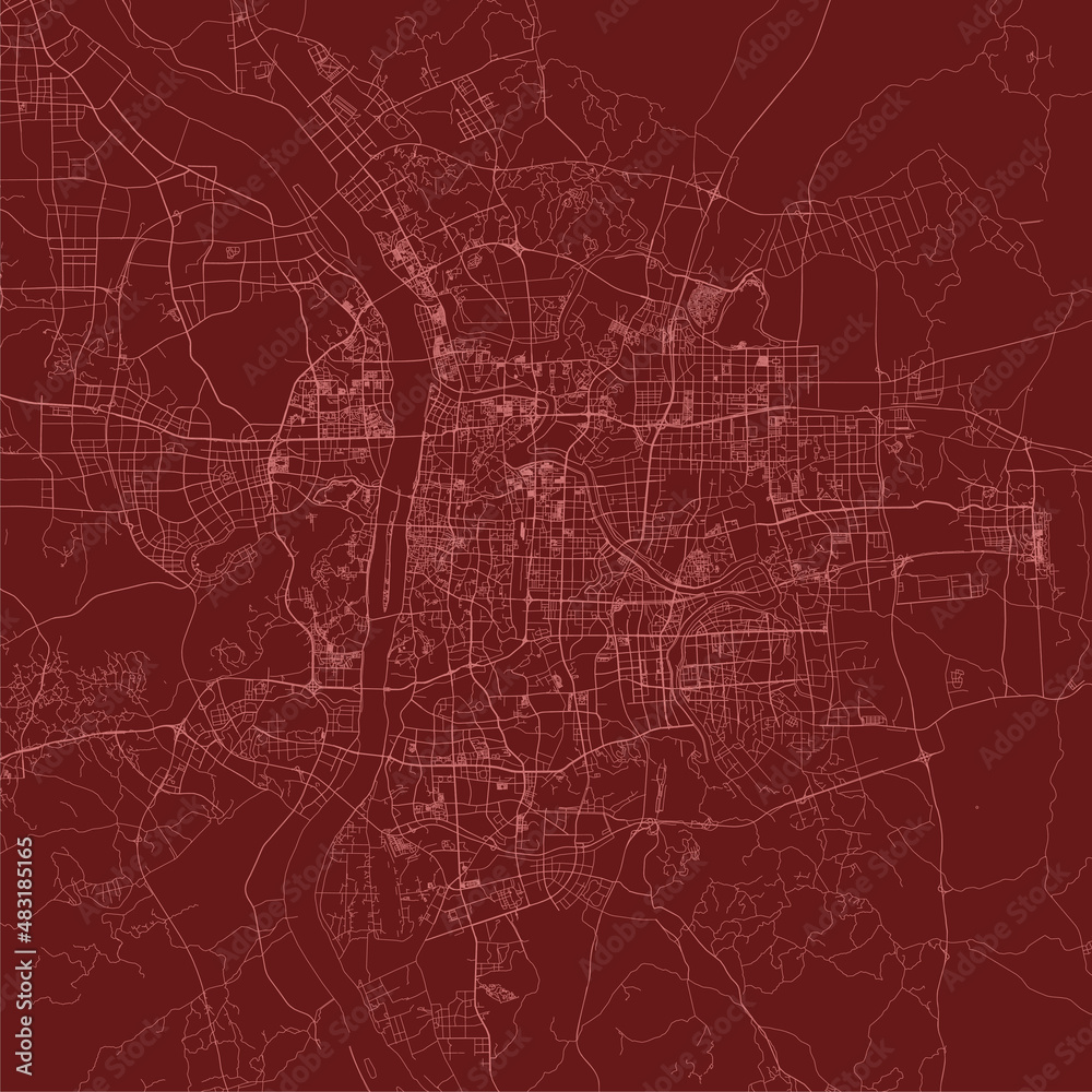 Changsha city China municipality province vector map. Red road map, municipality area. Urban skyline panorama for tourism.