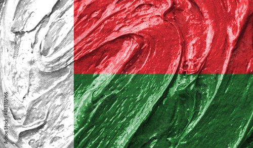 Madagascar flag on watercolor texture. 3D image