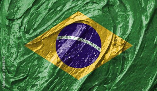 Brazil flag on watercolor texture. 3D image