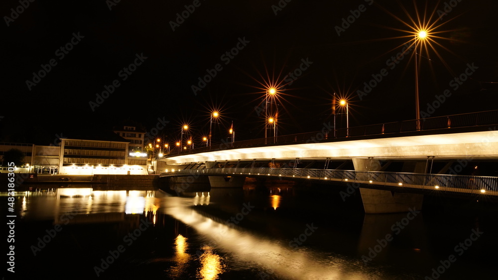Bridge with lanterns at night