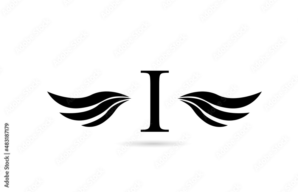 I alphabet letter logo icon design with wings. Creative template for business and company in white and black I alphabet letter logo icon design with wings. Creative template for business and company in white and black