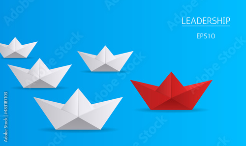 Paper boats competition background illustration. Concept of leadership, teamwork, different, competition, business, startup, management, goal, strategy, creative idea. VECTOR EPS10.