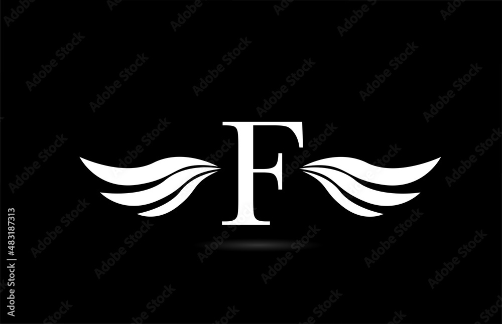 Black and white alphabet F letter logo icon with wings design. Creative template for company and business Black and white alphabet F letter logo icon with wings design. Creative template for company and business