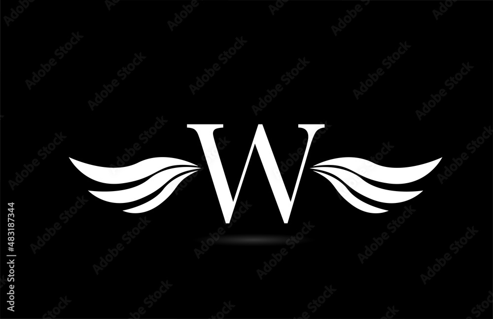 Black and white alphabet W letter logo icon with wings design. Creative template for company and business Black and white alphabet W letter logo icon with wings design. Creative template for company and business