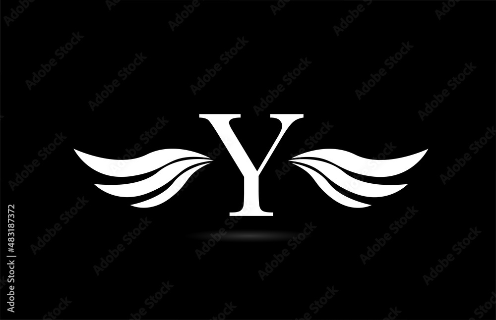 Black and white alphabet Y letter logo icon with wings design. Creative template for company and business Black and white alphabet Y letter logo icon with wings design. Creative template for company and business