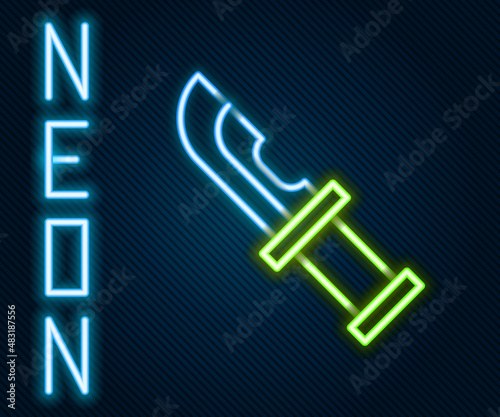 Glowing neon line Hunter knife icon isolated on black background. Army knife. Colorful outline concept. Vector