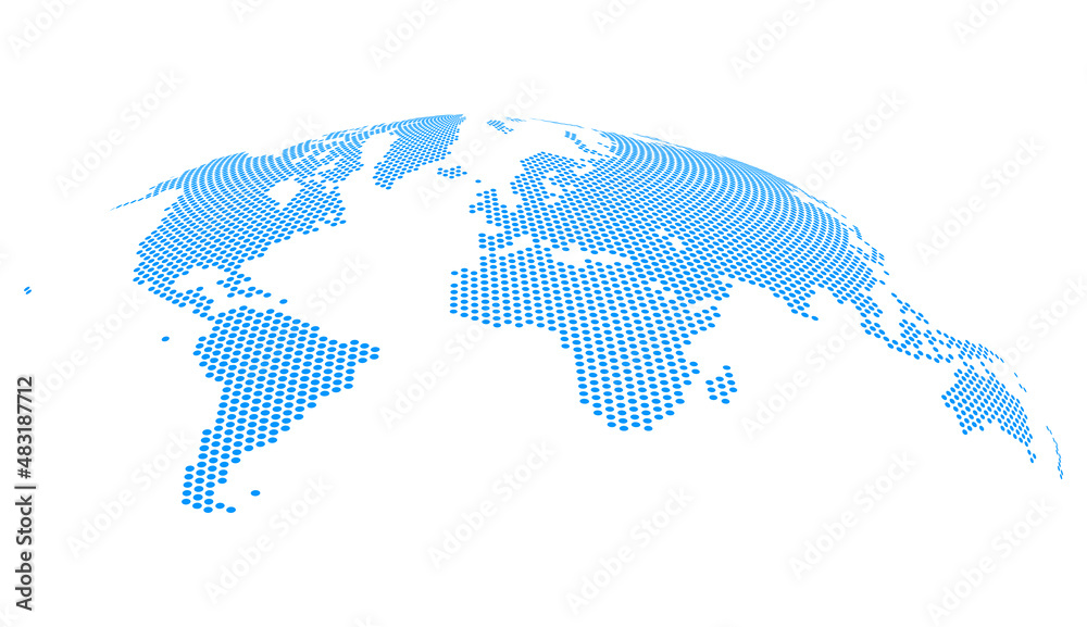 Global Curved World Map Blue Dotted Earth Planet Background Vector