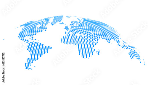 Global curved World map. Blue dotted Earth Planet background vector illustration.