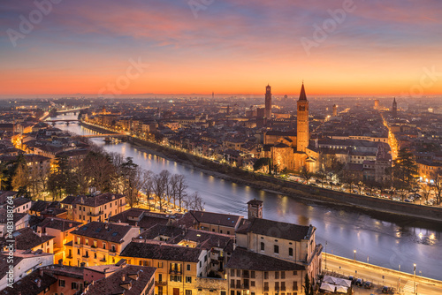 Verona, Italy Skyline at Twilight