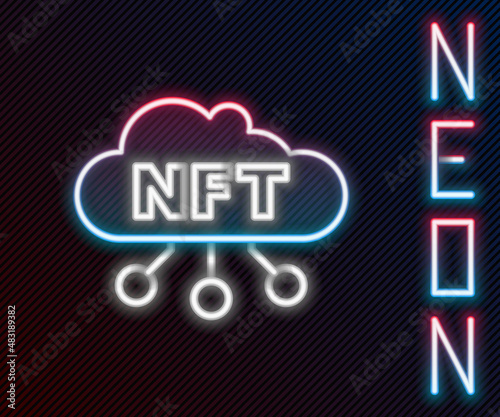 Glowing neon line NFT cloud icon isolated on black background. Non fungible token. Digital crypto art concept. Colorful outline concept. Vector