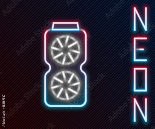Glowing neon line Video graphic card icon isolated on black background. Colorful outline concept. Vector