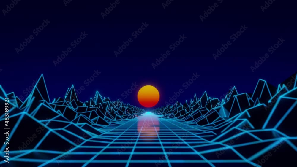 80s Animation/computer 80s computer graphic wireframe landscape animation endless loop Stock ...