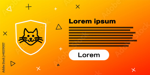 Line Animal health insurance icon isolated on yellow background. Pet protection concept. Dog or cat paw print. Colorful outline concept. Vector