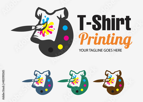 Abstract modern colored vector logo template of t-shirt printing. For typography, print, corporate identity, workshop, branding, factory, serigraphy, isolated on black background.