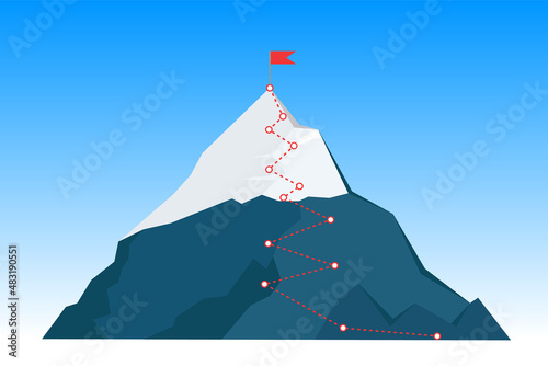 Climbing route to peak mountain. Сoncept of team climb, success, business. vector illustration. VECTOR EPS10.