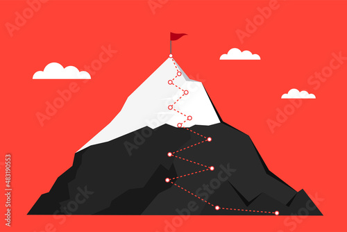 Climbing route to peak mountain. Сoncept of team climb, success, business. vector illustration. VECTOR EPS10.
