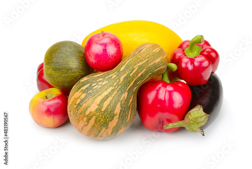 Vegetables and fruits isolated on a white background.