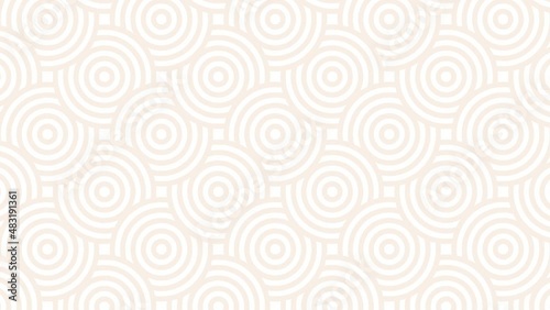 Animated video zooming out on abstract vector background of cream circles overlapping each other on white background. Seamless pattern. Modern, neutral background. Copy space.