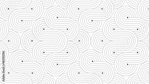 Animated video zooming in on abstract vector background of grey circular, rounded, curved shapes in endless pattern. Modern, seamless background. Trendy. Copy space