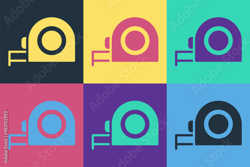 Pop art Roulette construction icon isolated on color background. Tape measure symbol. Vector