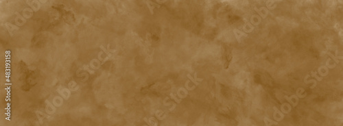 Solid brown watercolor background with grunge parchment paper texture and vintage watercolor stains on textured brown banner design backdrop background