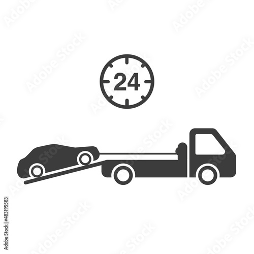 Tow truck icon. The car is being loaded onto a tow truck