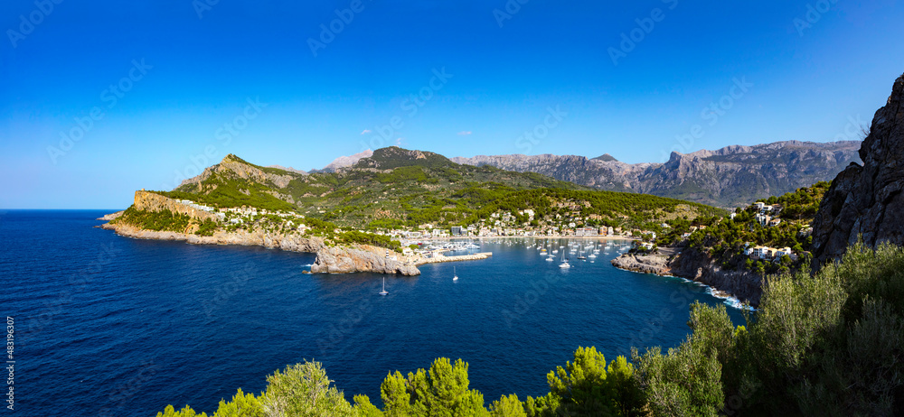 Port de Soller view seen from the south with mountains
