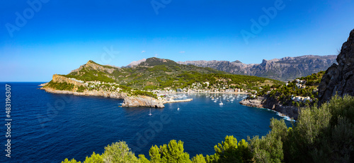 Port de Soller view seen from the south with mountains