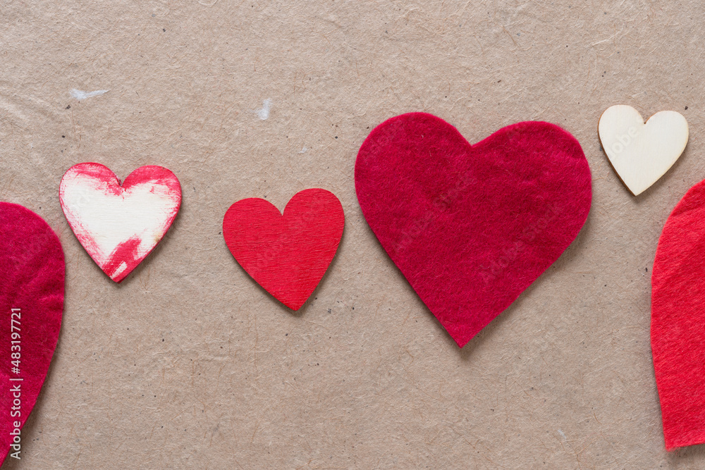 felt and wooden hearts on paper felt and wooden hearts on paper