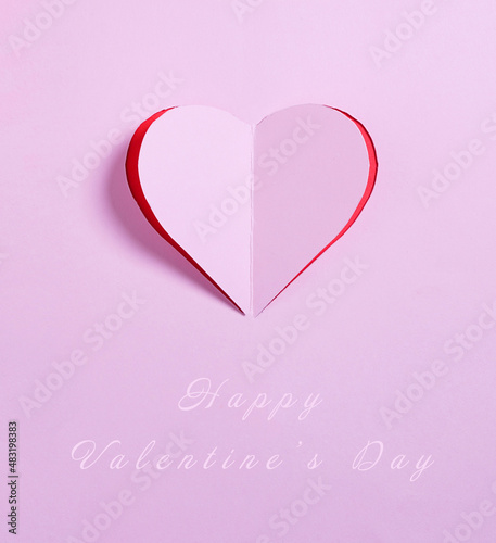 Happy Valentines day, Pink Heart from paper. Good Holiday Card. © korolkoff