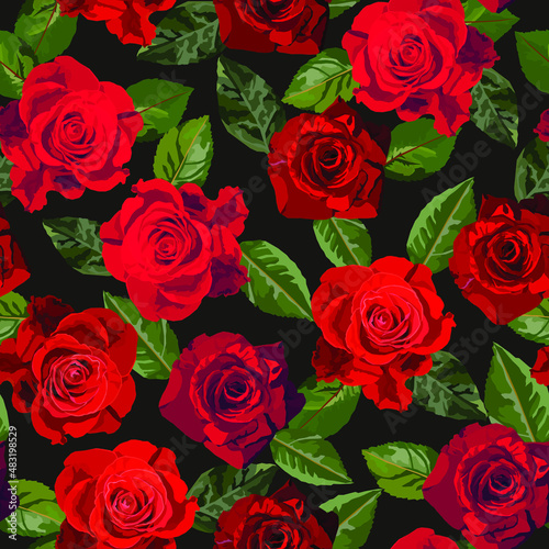 Red roses vector seamless pattern