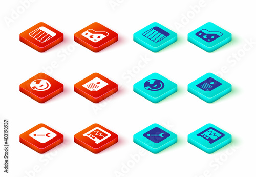 Set Wrench spanner, Seismograph, Earth core structure crust, Oil drop document, Ground and icon. Vector