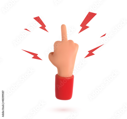 Middle finger hand gesture. Fuck you symbol vector 3d cartoon isolated hand on white background.