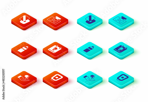 Set Boxing glove, training paws, Fitness shaker, Sport mechanical scoreboard and icon. Vector