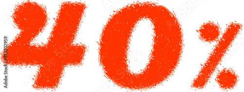 Fiery numbers with swirls, 40%. Vector. Ability to change to any size without loss of quality.