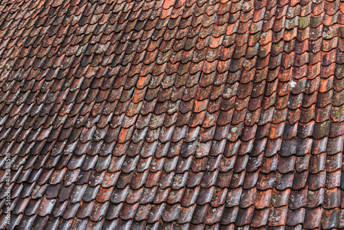 Old red tiled roof, Kuldiga, Latvia.