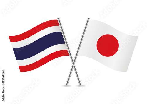 Thailand and Japan flags. Thai and Japanese flags isolated on white background. Vector illustration.