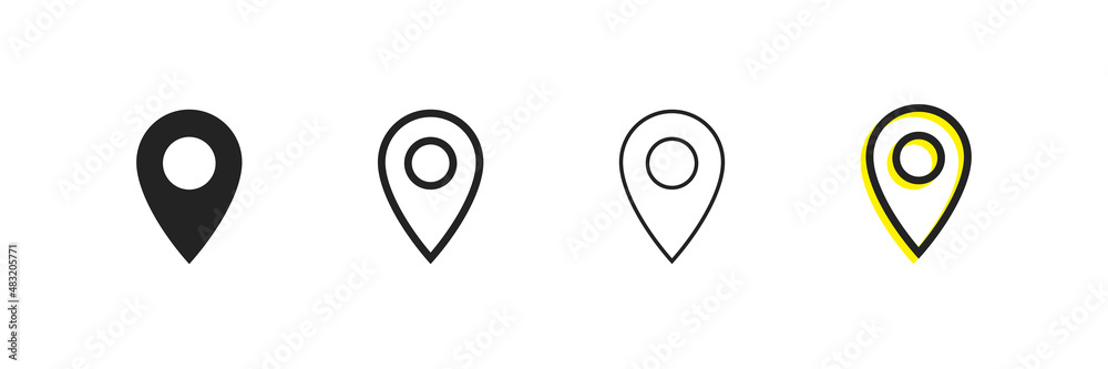 Pin vector icons. Map pin place marker. World map icon. Navigation pointer. 1 Set.Filled and linear location symbol. Pin vector icons. Map pin place marker. World map icon. Navigation pointer. 1 Set.Filled and linear location symbol.