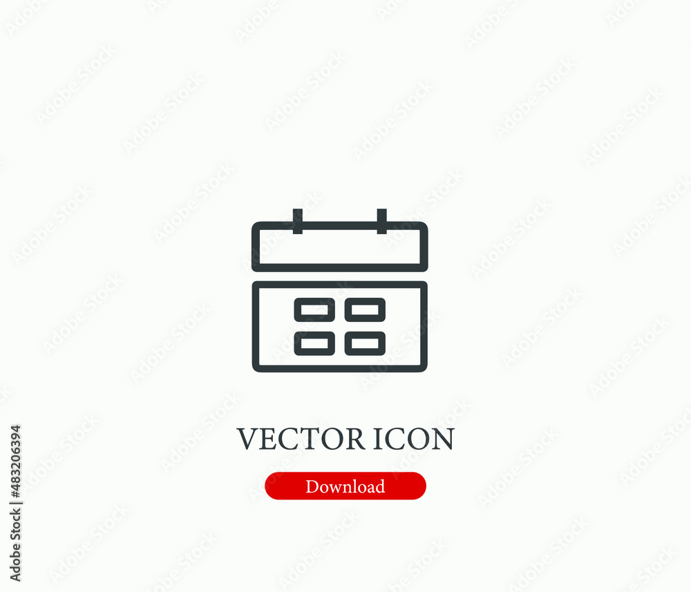 Fototapeta premium Calendar vector icon. Editable stroke. Symbol in Line Art Style for Design, Presentation, Website or Apps Elements, Logo. Pixel vector graphics - Vector