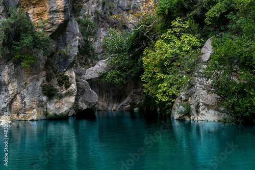 natural rocky canyon with blue water in Goynuk, Turkey