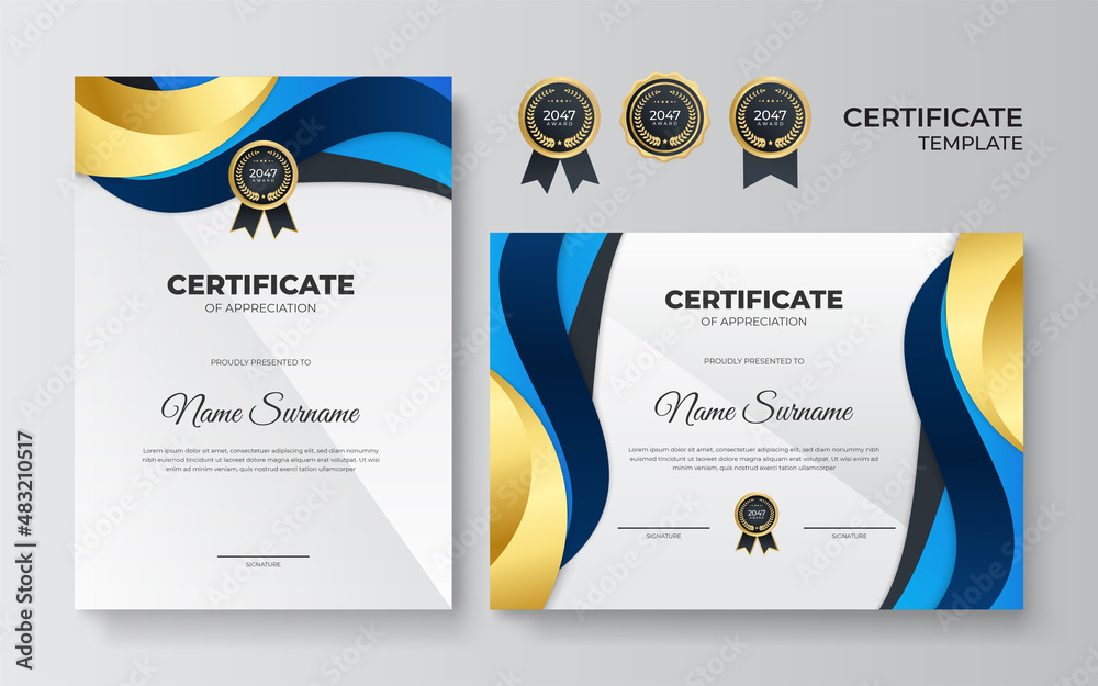 Modern blue certificate template and border, for award, diploma, and ...