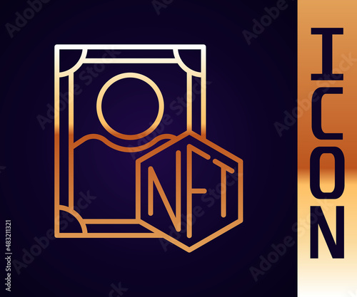 Gold line NFT Digital crypto art icon isolated on black background. Non fungible token. Vector