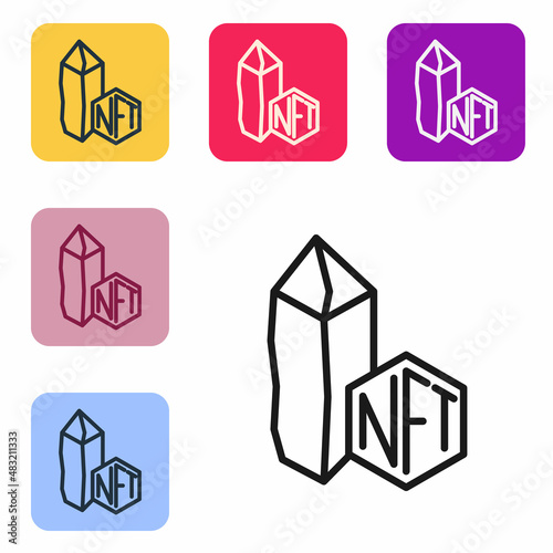 Black line NFT Digital crypto art icon isolated on white background. Non fungible token. Set icons in color square buttons. Vector