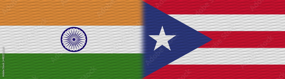 Fototapeta premium Puerto Rico and India Fabric Texture Flag – 3D Illustration