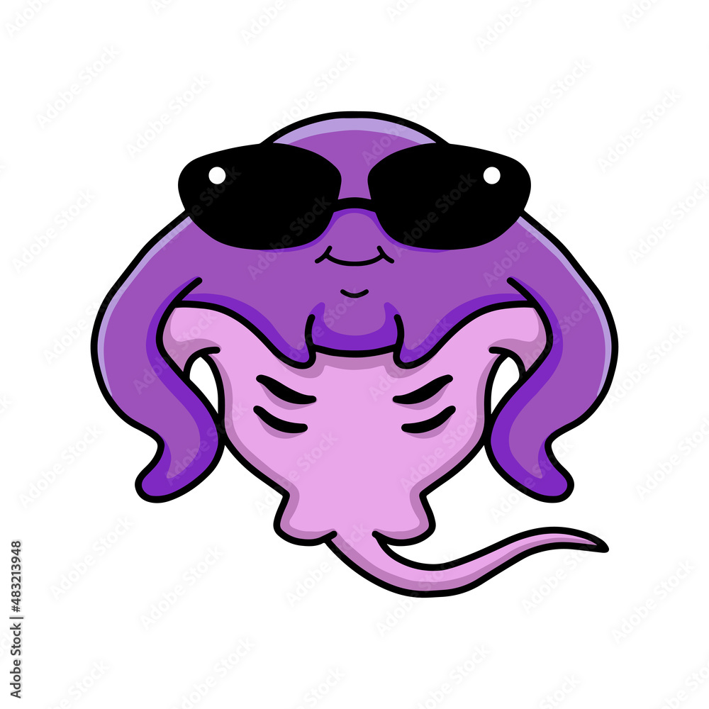 Obraz premium Cute little purple stingray cartoon wearing sunglasses