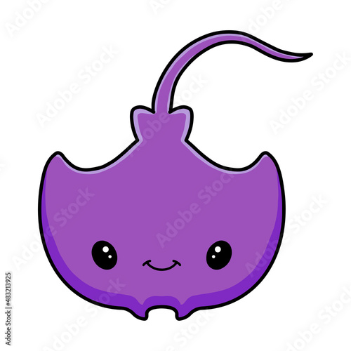 Cute little purple stingray cartoon swimming