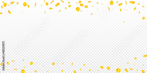 Indian rupee coins falling. Immaculate scattered INR coins. India money. Noteworthy jackpot, wealth or success concept. Vector illustration.